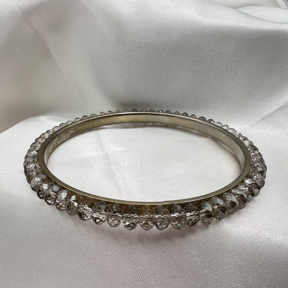 Vintage Y2K Gold Tone Clear Beaded Bangle Retro Statement Women's Jewelry